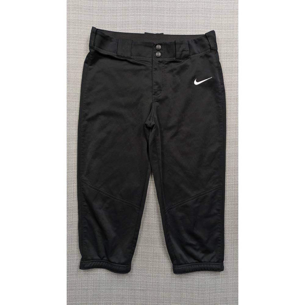 Nike Team Engineered Black Softball Pants Womens Large Double Snap Elastic Cuffs